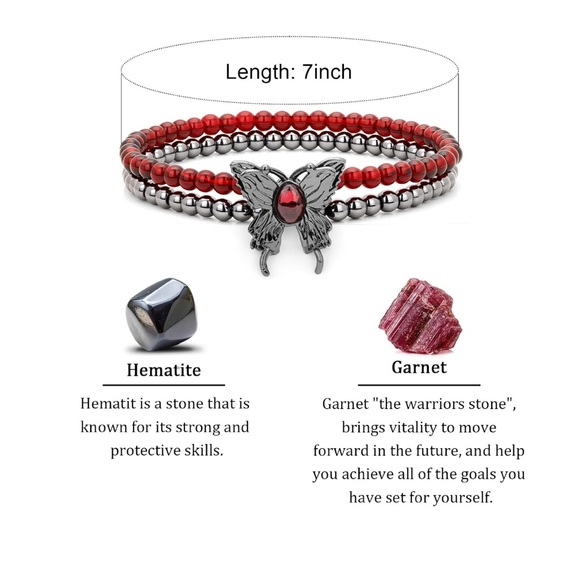 🆕New Garnet & Hematite Butterfly 2 Piece Gemstone Bracelet Set - Picture 4 of 4